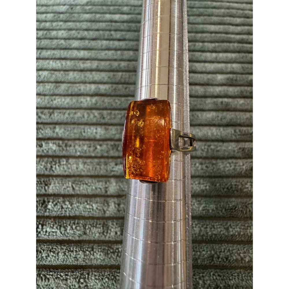 Sterling Silver 925 Amber Ring Statement Rectangl… - image 4